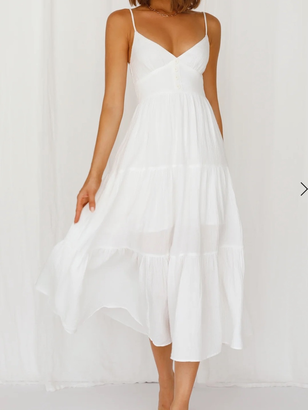Hello Molly Vintage Queen White Tiered Spaghetti-Strap Midi Dress